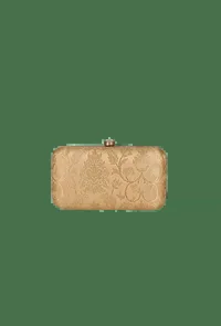 Beige Brocade Box Clutch with Sling (8 X 2 X 4.5) image 2