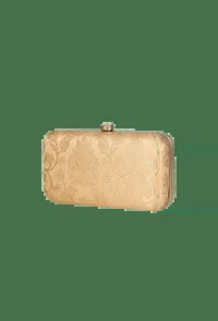 Beige Brocade Box Clutch with Sling (8 X 2 X 4.5) image 3
