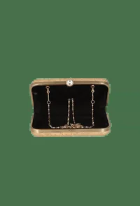 Beige Brocade Box Clutch with Sling (8 X 2 X 4.5) image 4
