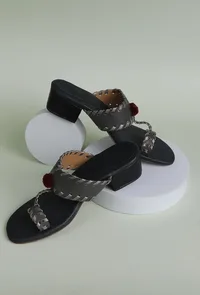 Grey Cruelty Free Heels with Pom Poms image 1