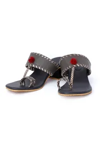 Grey Cruelty Free Heels with Pom Poms image 2