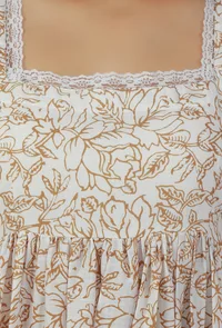 Beige Floral Printed Cotton Fit & Flare Midi Dress image 5