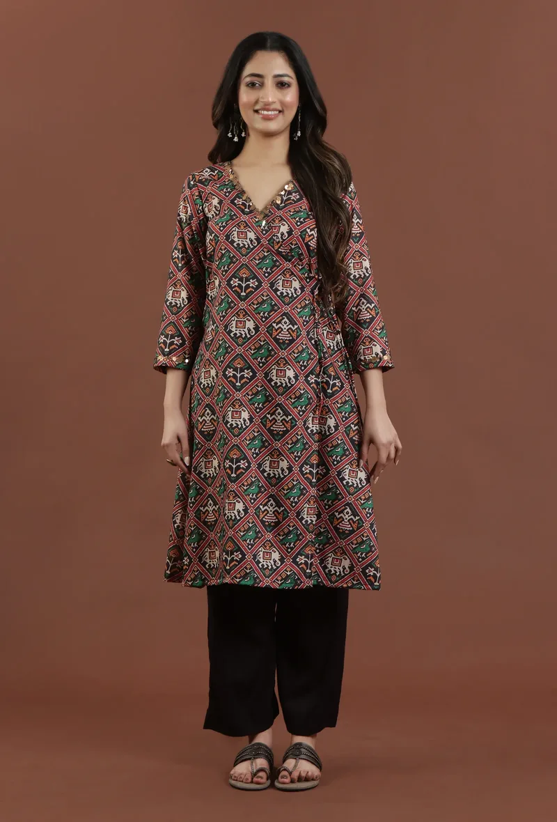 Deep Maroon Patola Printed Tussar Silk Kurta