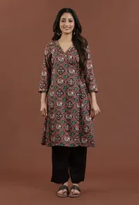 Deep Maroon Patola Printed Tussar Silk Kurta image 1