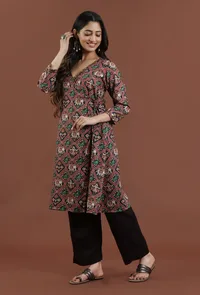 Deep Maroon Patola Printed Tussar Silk Kurta image 2