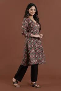 Deep Maroon Patola Printed Tussar Silk Kurta image 3