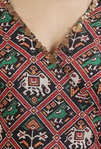 Deep Maroon Patola Printed Tussar Silk Kurta image 5