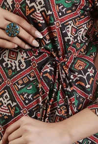 Deep Maroon Patola Printed Tussar Silk Kurta image 6