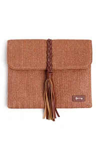 Tawny Brown Raffia Weave Pouch Bag image 2