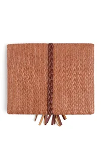 Tawny Brown Raffia Weave Pouch Bag image 3