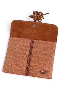 Tawny Brown Raffia Weave Pouch Bag image 4