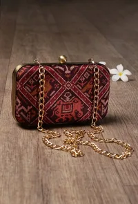Bella Maroon & Multi Patola Print Rectangular Box Clutch image 2