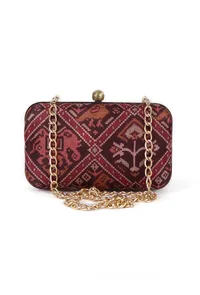 Bella Maroon & Multi Patola Print Rectangular Box Clutch image 3