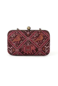 Bella Maroon & Multi Patola Print Rectangular Box Clutch image 4