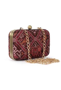 Bella Maroon & Multi Patola Print Rectangular Box Clutch image 5