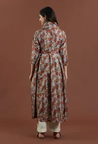 Set of 2: Elegant Kalamkari Printed Muslin Silk Kurta with Shantoon Pant Set image 4