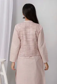 Set of 3: Brown Cotton Khadi Blazer with Kurta and Pants image 5