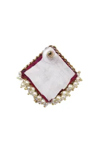 Handmade Beautiful Square Shape Pink Fabric With Stone Mogra Pearl Lightweight Earring image 4