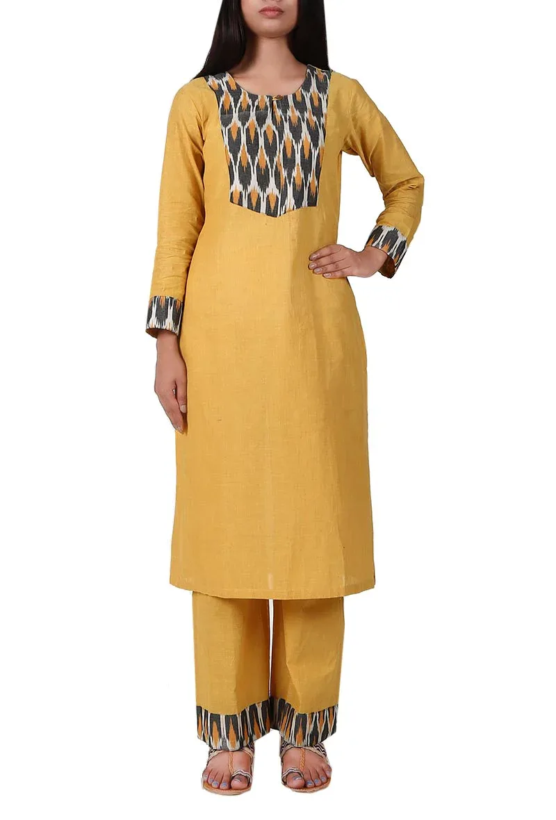 Corn Yellow Handloom Cotton Ikat Kurta