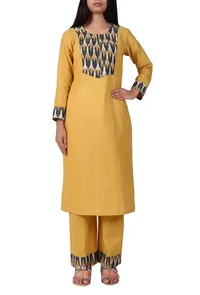 Corn Yellow Handloom Cotton Ikat Kurta image 1