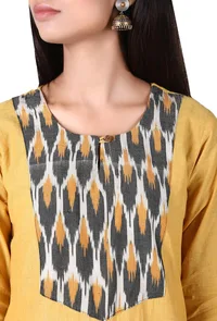 Corn Yellow Handloom Cotton Ikat Kurta image 3