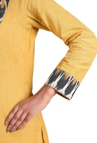 Corn Yellow Handloom Cotton Ikat Kurta image 4