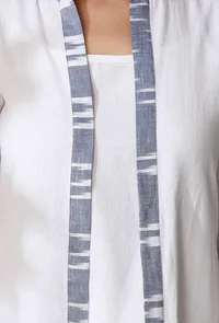 White And Blue Ikkat Gathered Front Open Overlay image 6