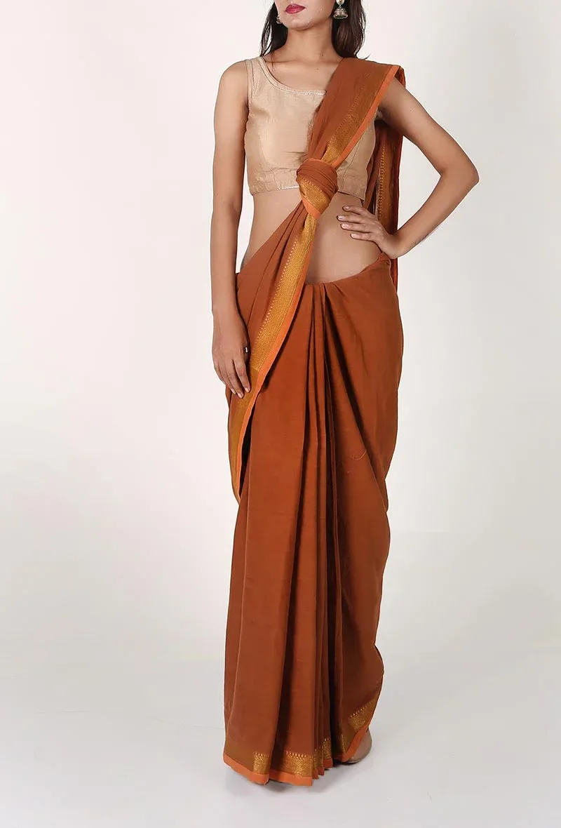 Earthy Mangalgiri Cotton Zari Border Saree
