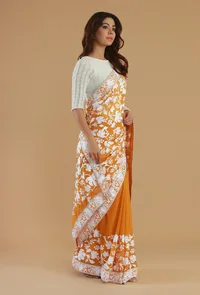 Embroidered Mustard Yellow Georgette Saree with Unstitched Blouse image 5