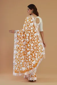 Embroidered Mustard Yellow Georgette Saree with Unstitched Blouse image 6