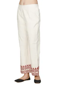 Ivory-Red Cross Stitch cotton Palazzo image 2