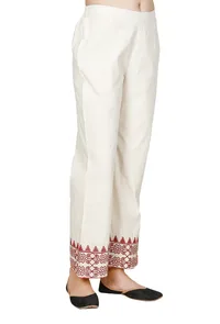 Ivory-Red Cross Stitch cotton Palazzo image 3