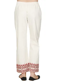 Ivory-Red Cross Stitch cotton Palazzo image 4