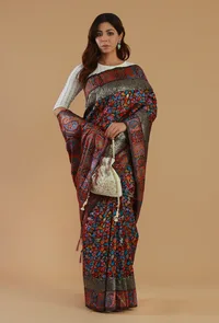 Kani Weave Silk Wool Saree with Unstitched Blouse image 2