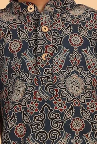 Set Of 2: Gatik Indigo Ajrakh Print Cotton Kurta & Black Pyjama image 4