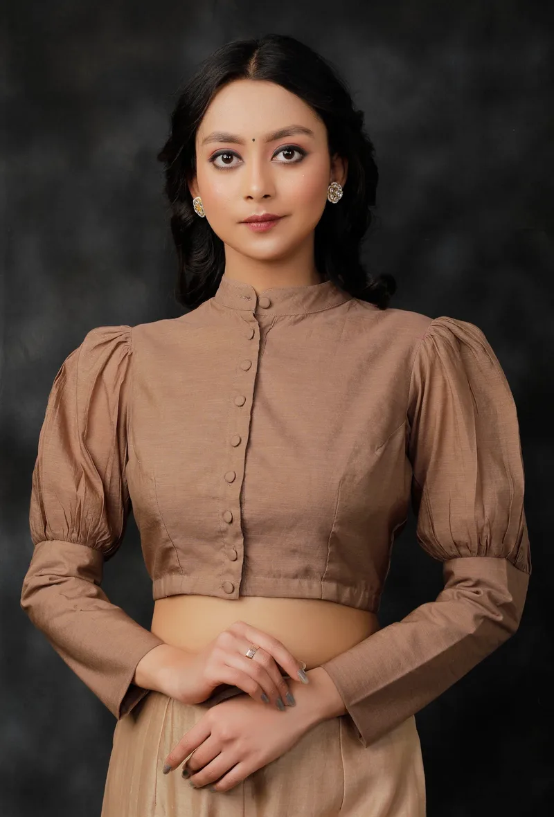 Brown Pure Silk Chanderi Blouse