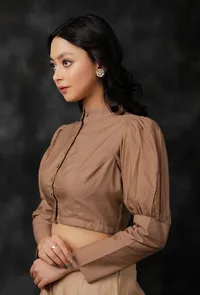 Brown Pure Silk Chanderi Blouse image 2