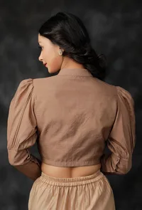 Brown Pure Silk Chanderi Blouse image 3