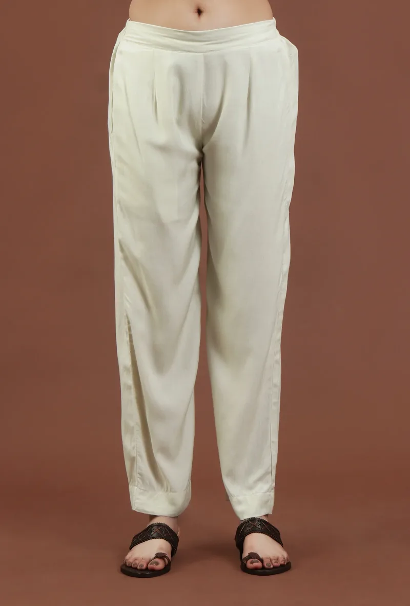Solid Off-White Shantoon Straight Fit Ethnic Pant