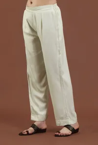 Solid Off-White Shantoon Straight Fit Ethnic Pant image 2