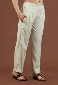 Solid Off-White Shantoon Straight Fit Ethnic Pant image 3