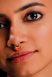 Red Enamel Gold Brass Septum image 1