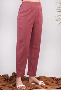Solid Plum Narrow Cotton Pants image 2