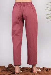 Solid Plum Narrow Cotton Pants image 3