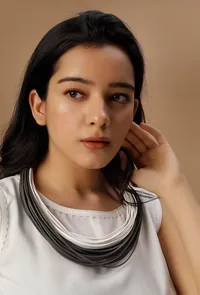 Grey and White Cruelty Free Leather Layered Necklace image 1