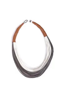 Grey and White Cruelty Free Leather Layered Necklace image 2
