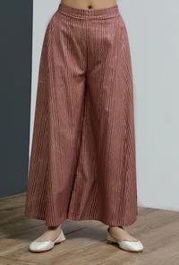 Plum Hand-Block Stripe Printed Palazzo image 1