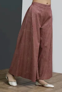 Plum Hand-Block Stripe Printed Palazzo image 3