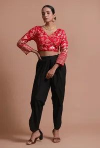 Red Color Raw Silk Embroidered Blouse image 2