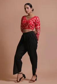 Red Color Raw Silk Embroidered Blouse image 3